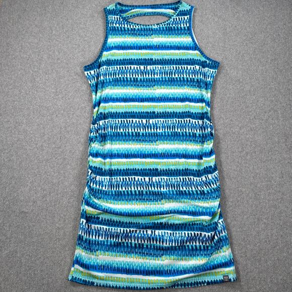 Title Nine Tank Dress Womens XL Blue Green Sleeveless Ruched Cut Out Back Pocket - Picture 1 of 11
